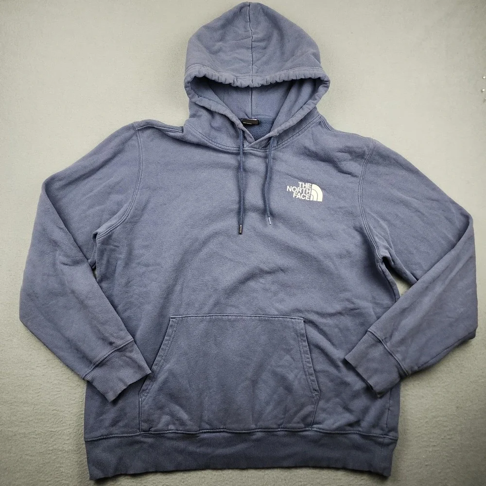 The North Face Hoodie Mens XL Blue Fleece Pullover Graphic Logo Kangaroo Pocket
